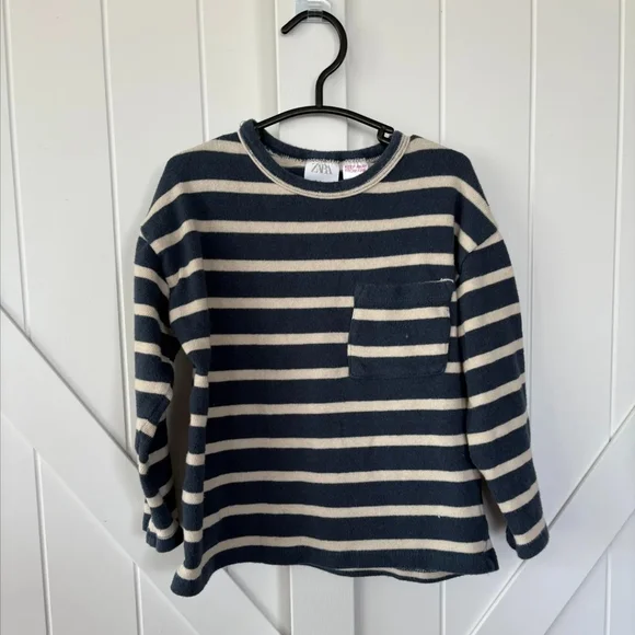 Zara Kids Navy and Cream Striped Long Sleeve Tee - Picture 1 of 1